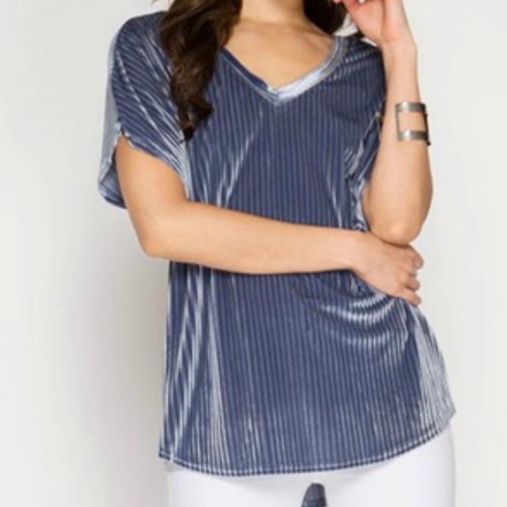 Velvet Dusty Blue She + Sky Top